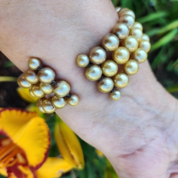 Vintage‎ Faux Pearl and Faceted glass bracelet - Picture 3 of 7